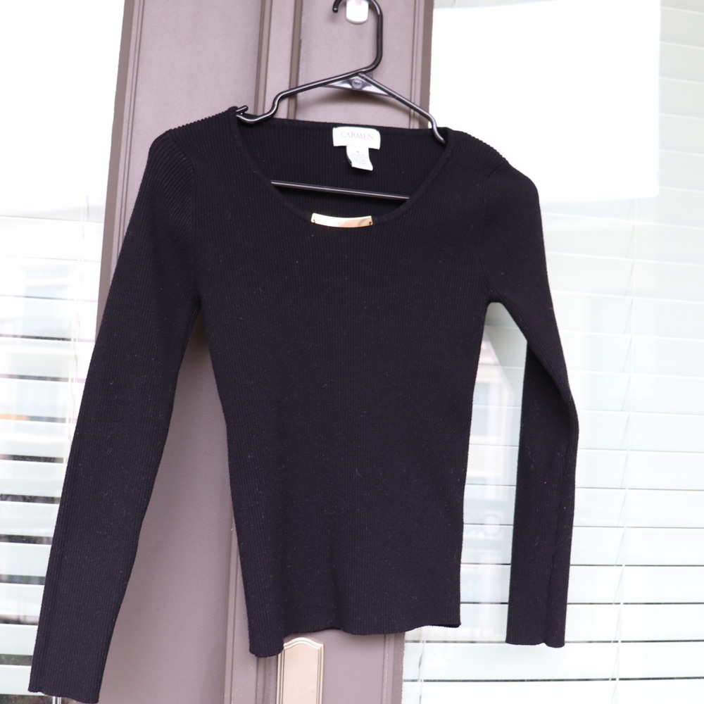 Black Ribbed LongSleeve Shirt